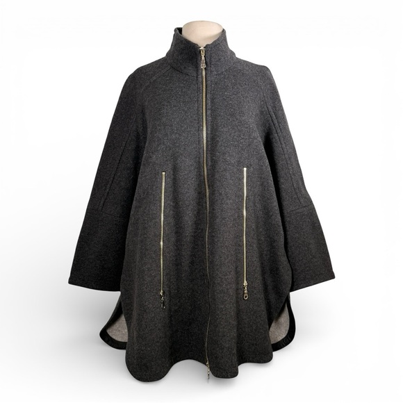 Gerry Weber Edition Wool Blend Cape Poncho Jacket Gray Zip Front Size 38 US 8 - Picture 1 of 9